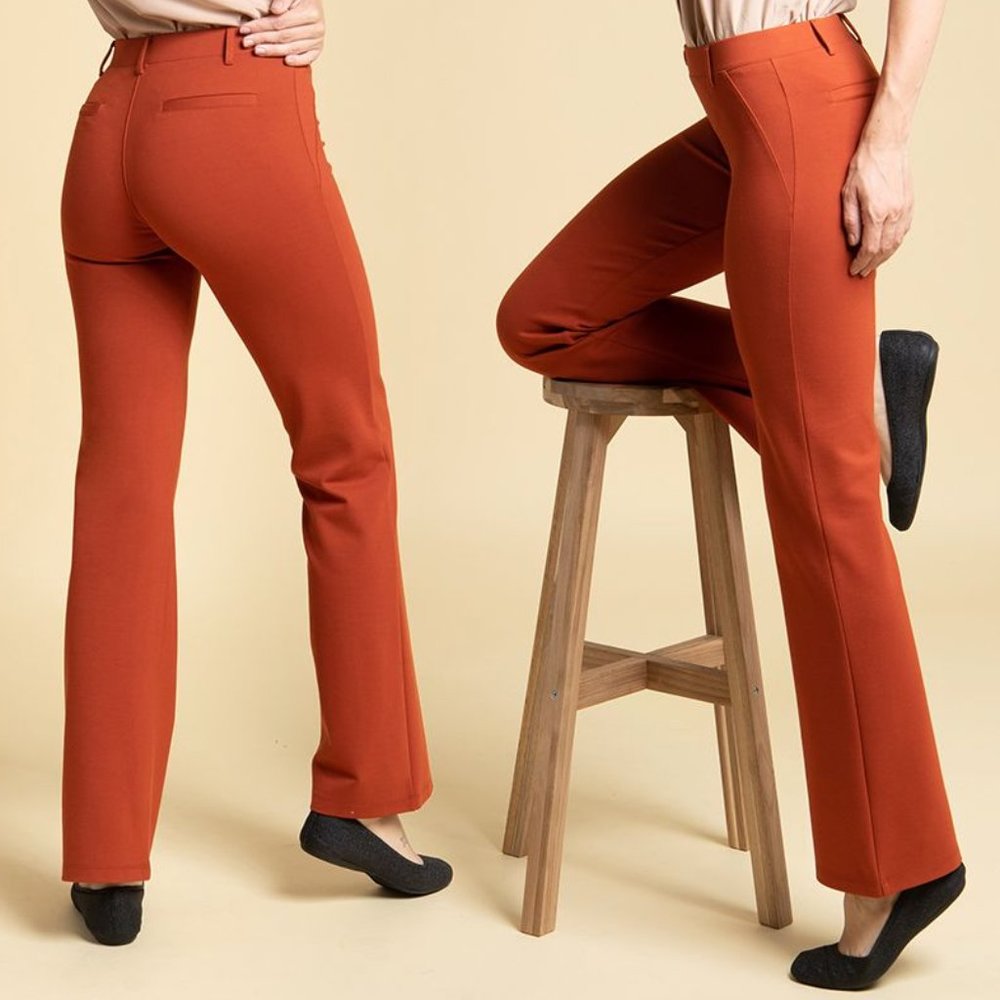 Betabrand orange Pumpkin Pie boot cut pants